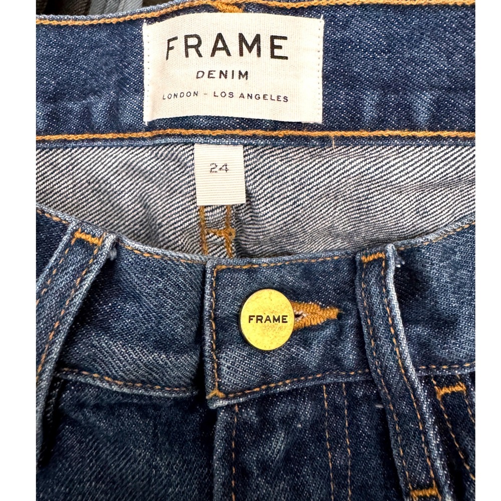 FRAME Denim Multi Tape Side Stripe Mini Skirt Blue Size 24 Raw‎ Hem Distressed - Picture 5 of 7